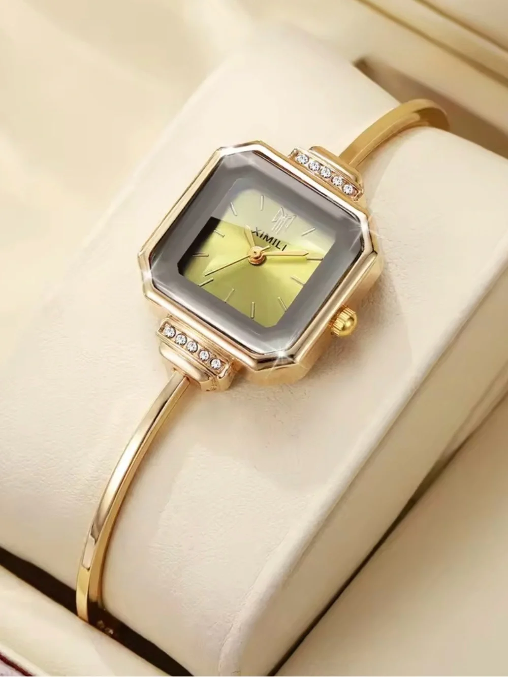 New Square Green Dial Gold Bangle Watch
